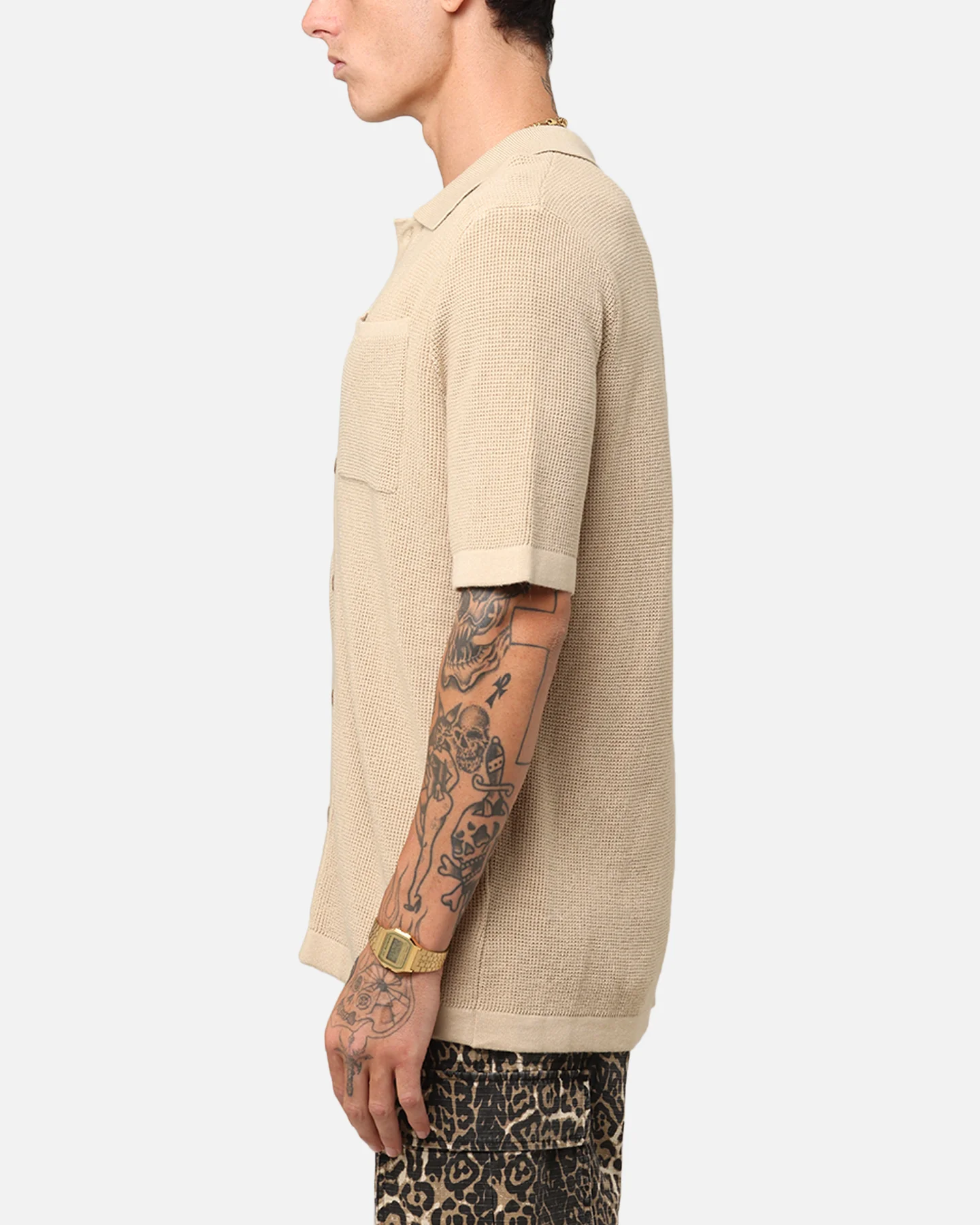XXIII Zyair Knit Rib Button Up Shirt Tan - Image 5